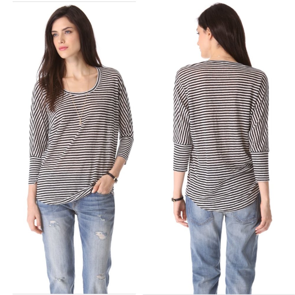 Joie Ashlee Striped Linen Top in Black + White